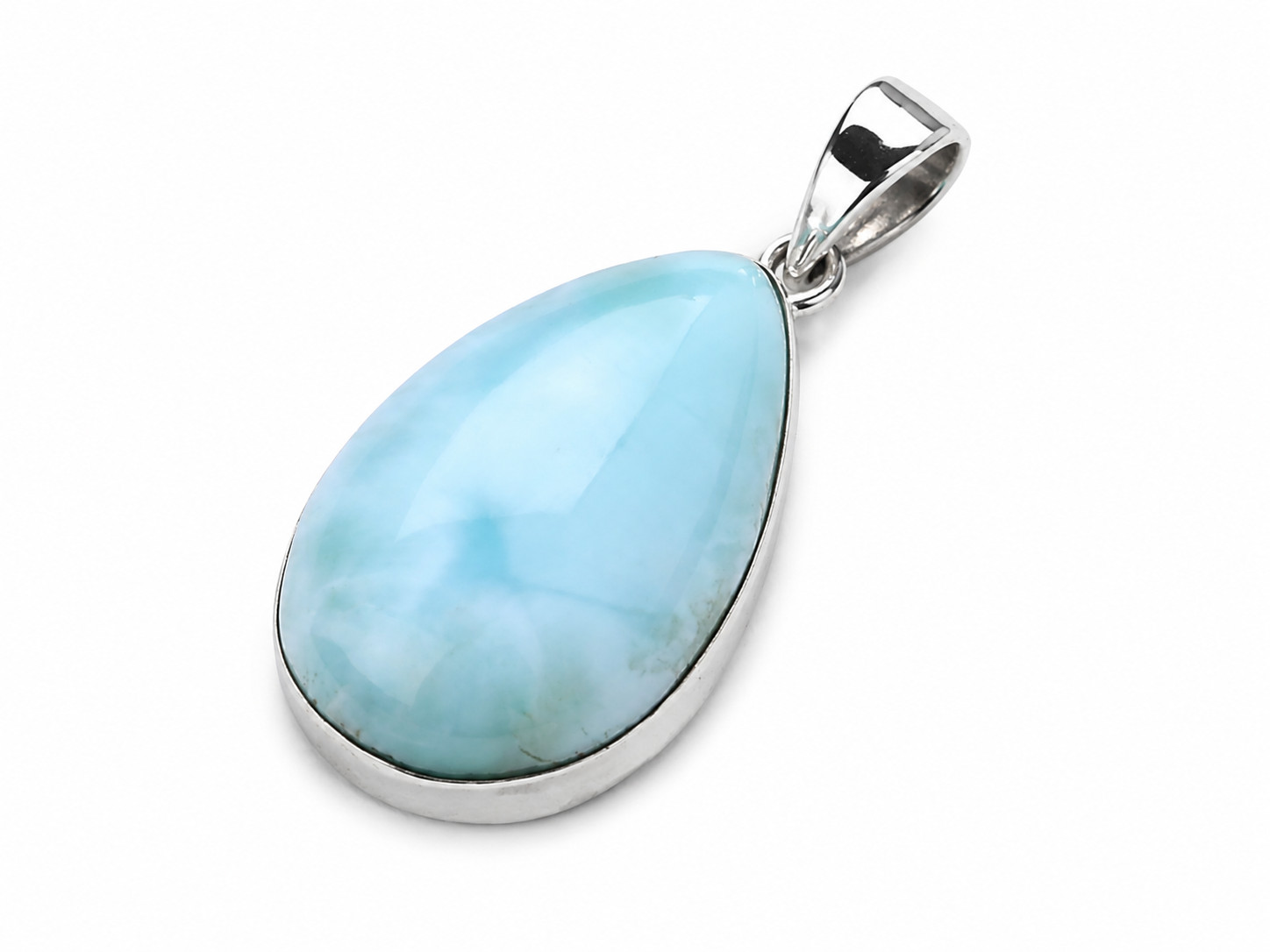 Beautiful Natural Light Blue Larimar .925 Sterling Silver Pendant 42mm