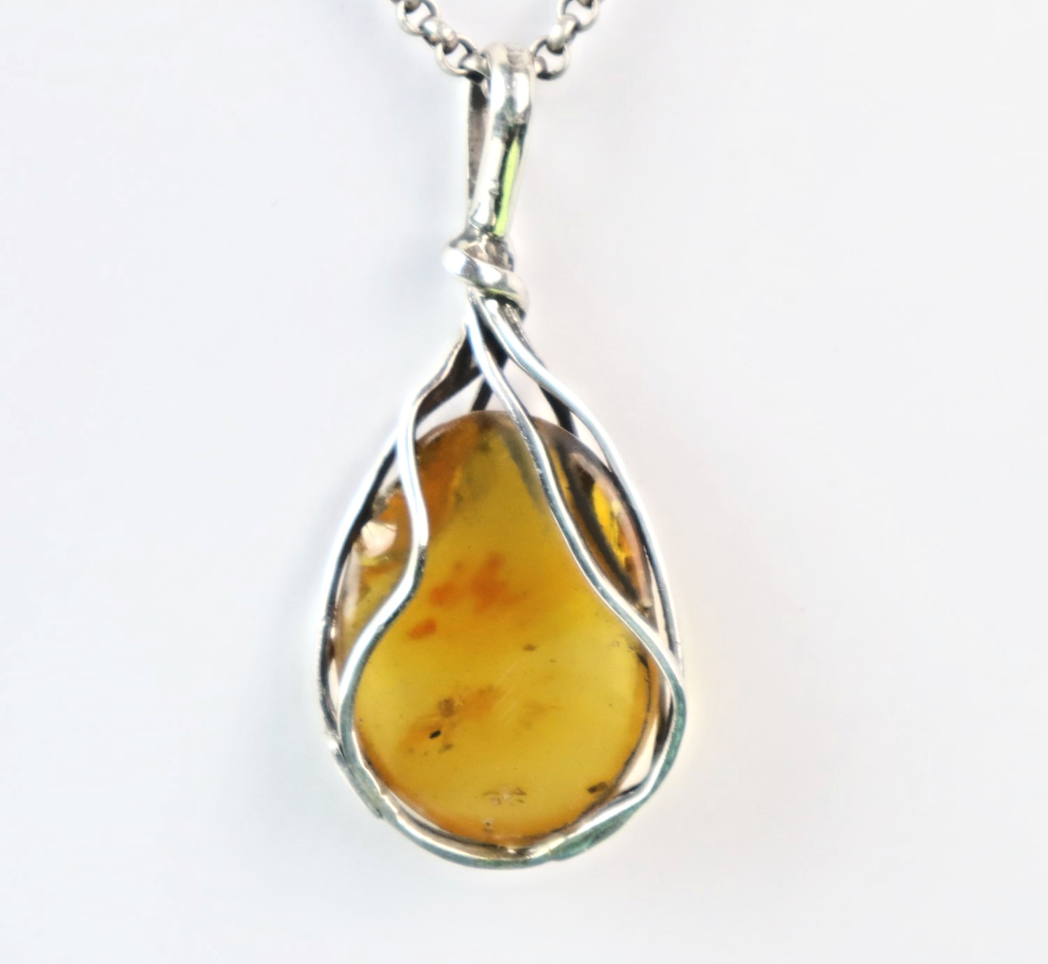 Handcrafted Natural Clear Orange Yellow Amber .925 Sterling Silver Pendant 48mm