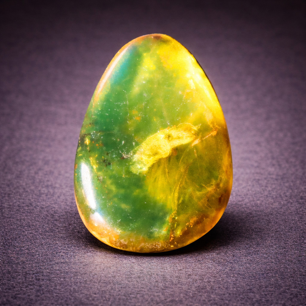 💠 Natural Dominican Clear Golden Green Amber Polished Stone (28 mm)