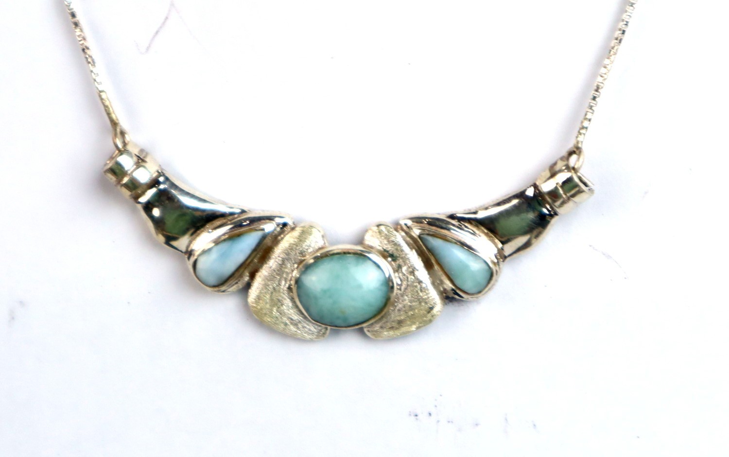Excellent Natural Light Blue Larimar .925 Sterling Silver Necklace 20inch