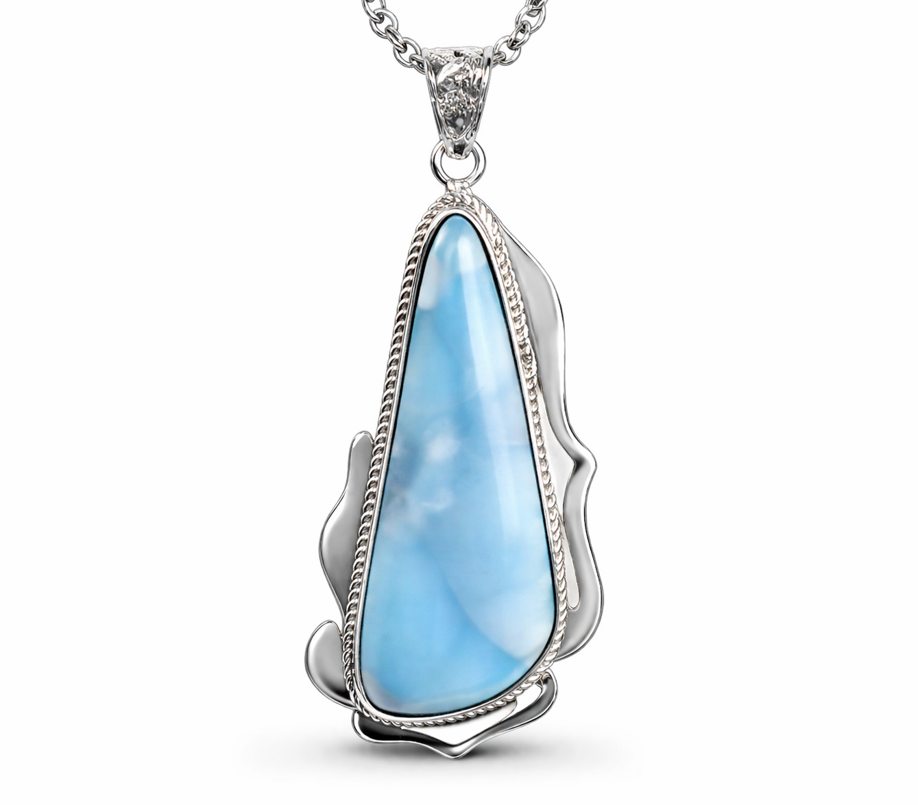 Impressive Natural Light Blue Real Larimar .925 Sterling Silver Pendant 65mm