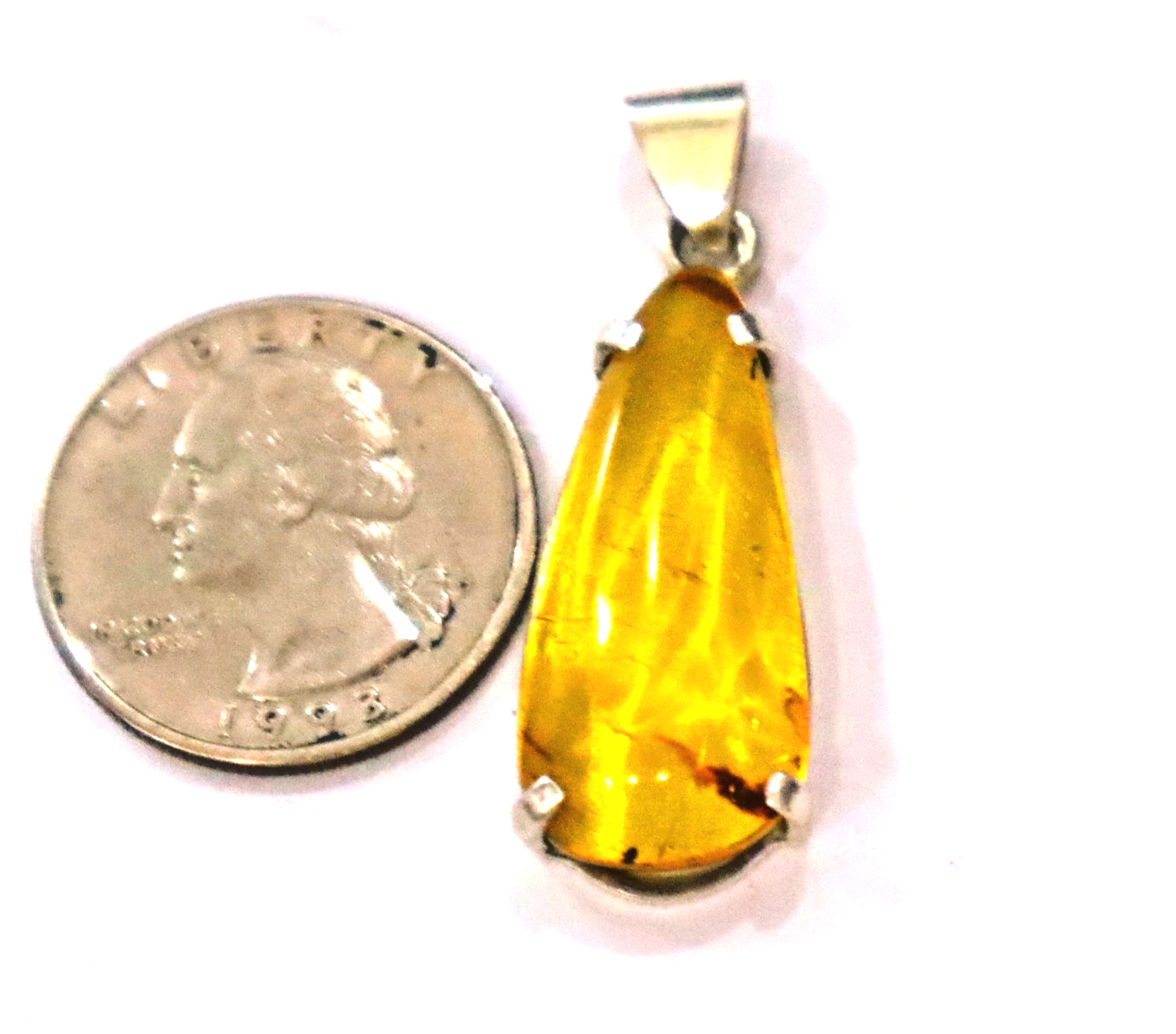Lovely Natural Translucent Yellow Green Amber .925 Sterling Silver Pendant 42mm