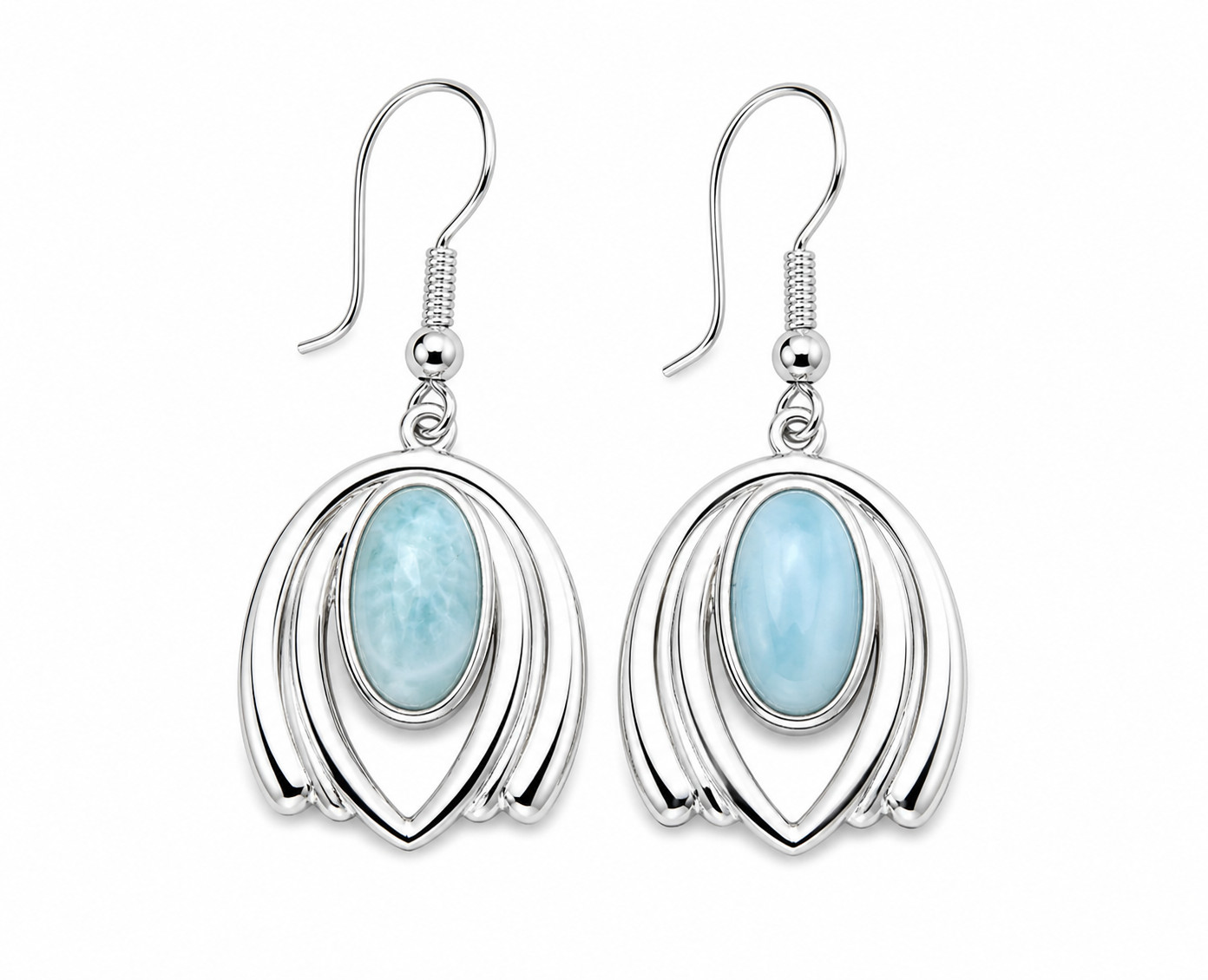 Exquisite Natural Sky Blue Larimar .925 Sterling Silver Earrings 38.0mm
