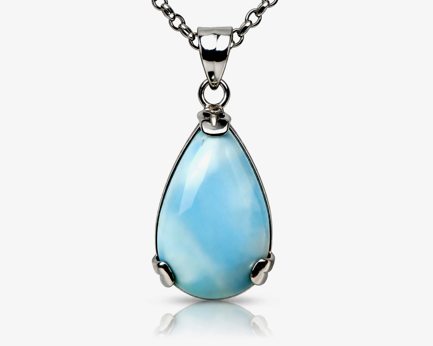 Splendid Natural Light Blue Larimar .925 Sterling Silver Pendant 39mm