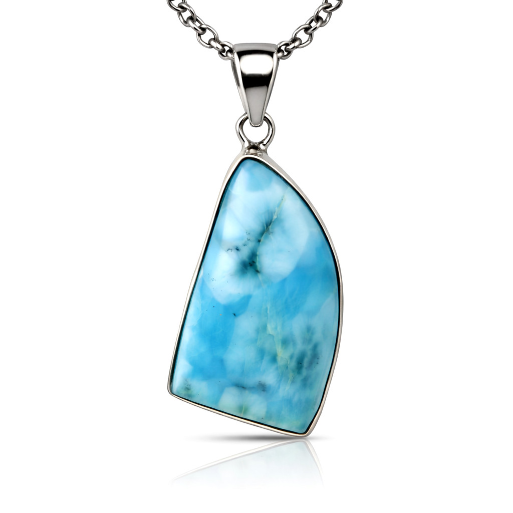 Charming Design Natural Deep Blue Larimar .925 Sterling Silver Pendant 42mm