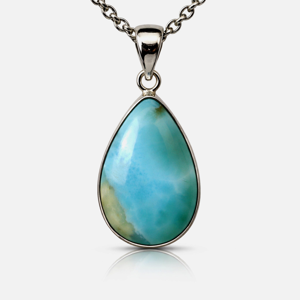 Beautiful Natural Ocean Blue Larimar .925 Sterling Silver Pendant 30mm