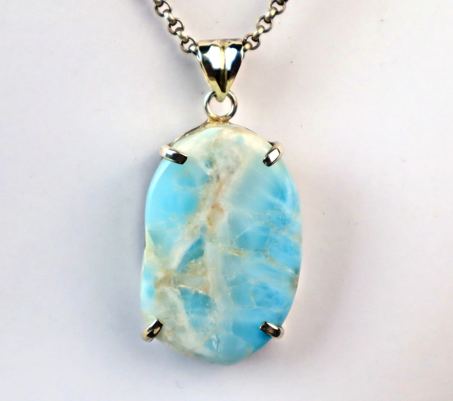 Impressive Natural Sky Blue Larimar .925 Sterling Silver Pendant 47mm