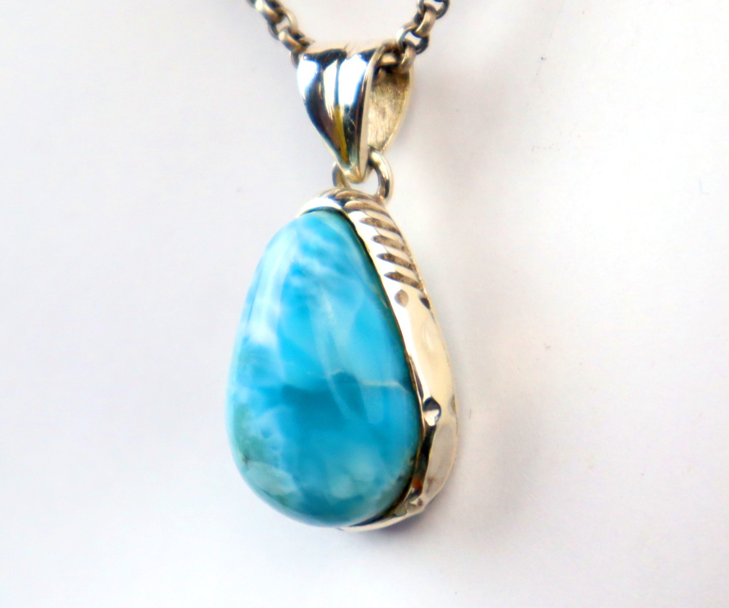 Impressive Natural Volcanic Blue Larimar .925 Sterling Silver Pendant 37mm