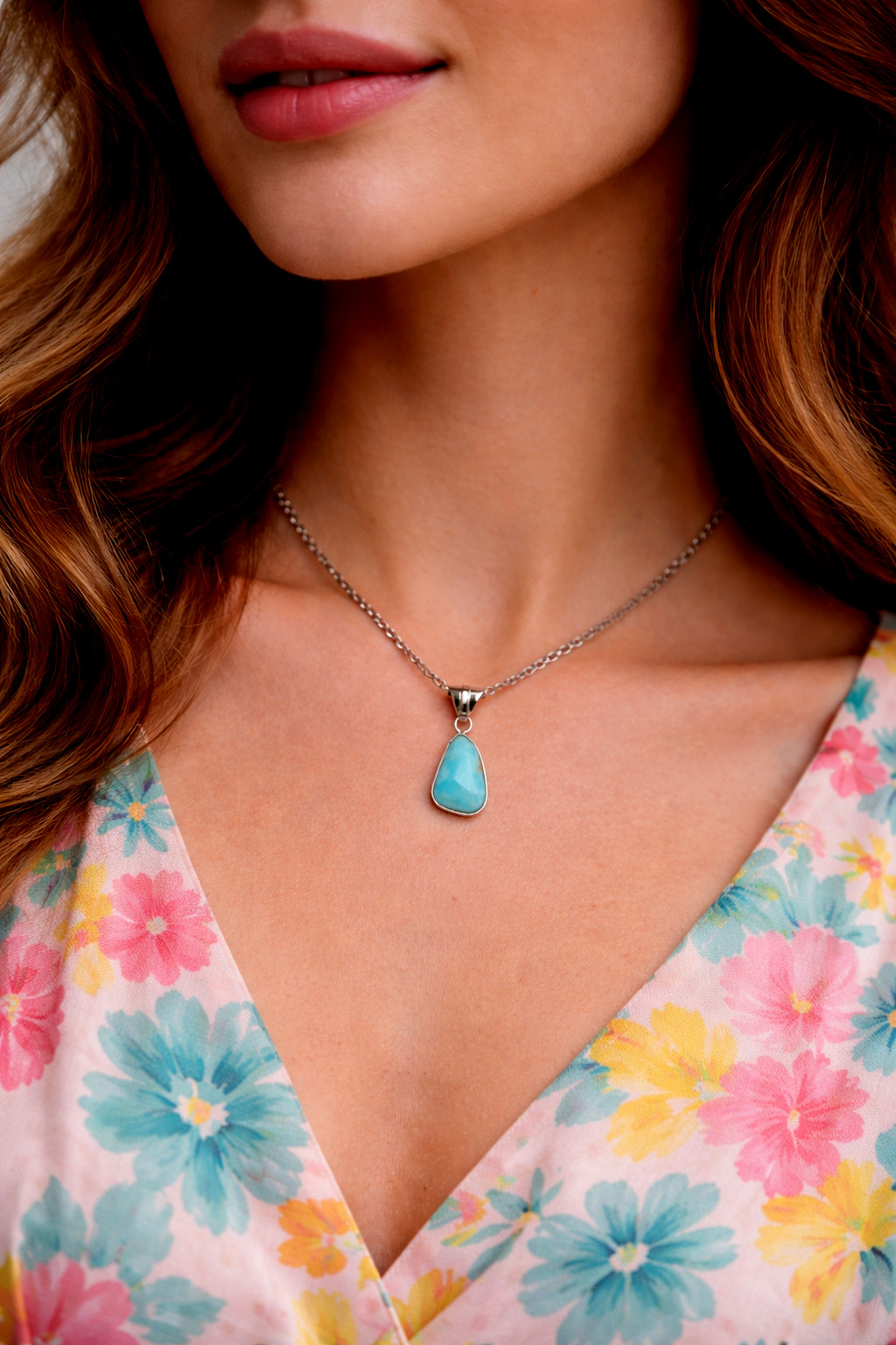 Lovely Natural Sky Blue Larimar .925 Sterling Silver Pendant 30mm
