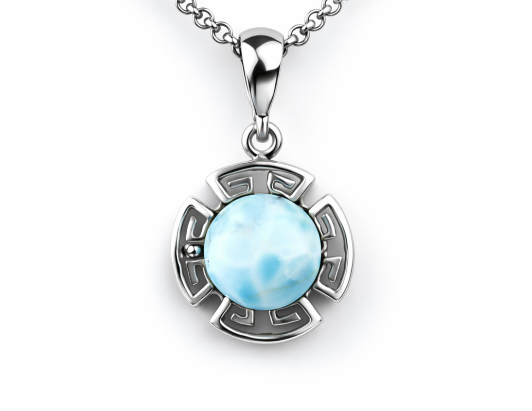 Prettily Natural Sky Blue Larimar .925 Sterling Silver Pendant 30mm