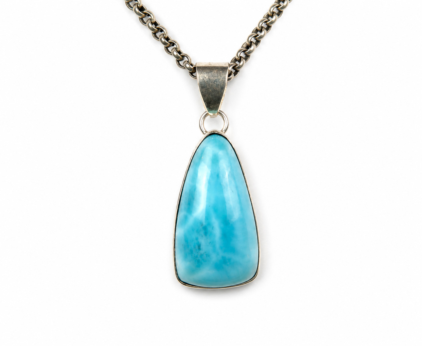 Prettily Natural Deep Blue Larimar .925 Sterling Silver Pendant 32mm