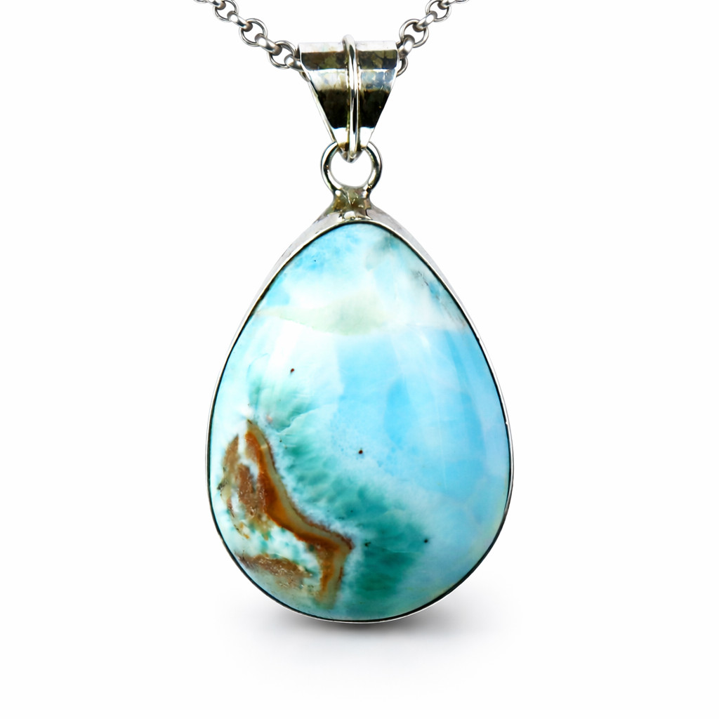 Heavy 75CT Exquisite Natural Ocean Blue Larimar 925 Sterling Silver Pendant 42mm