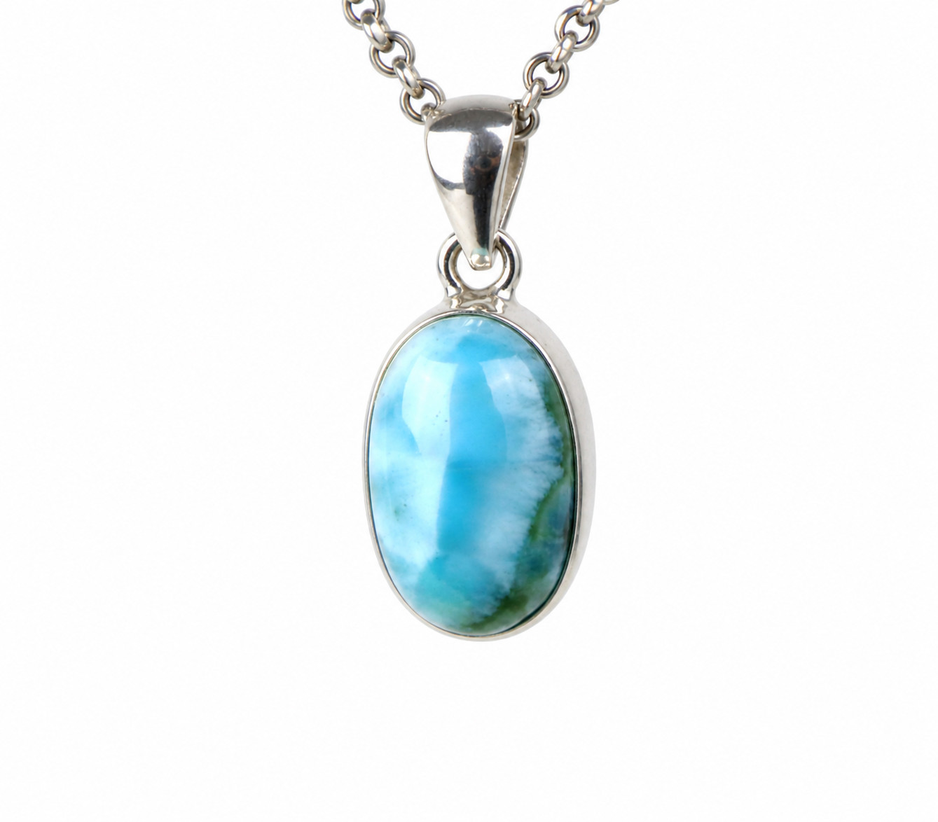 Prettily Natural Deep Blue Larimar .925 Sterling Silver Pendant 25mm
